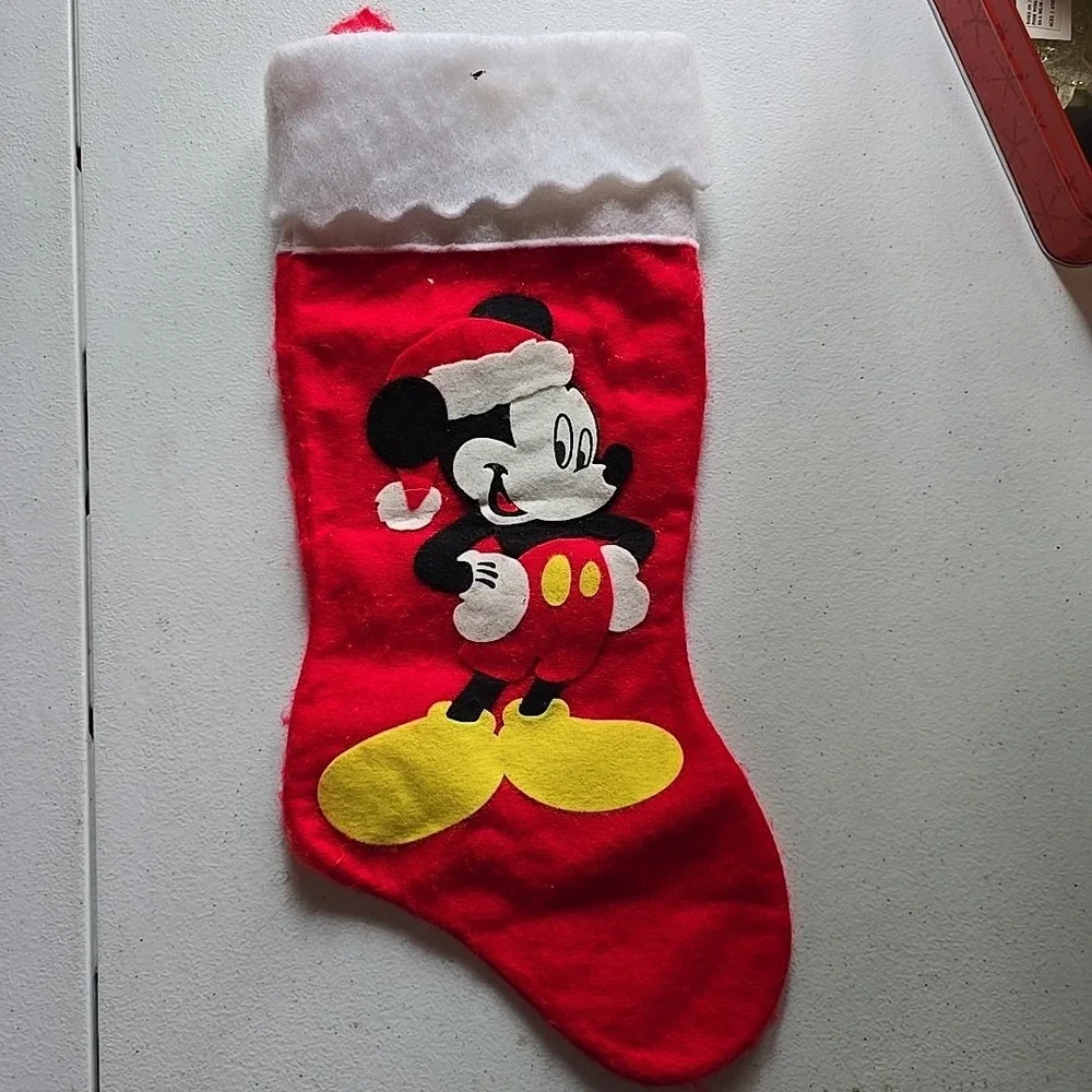 Vintage Walt Disney Christmas Stocking‎ Lot Felt Mickey Mouse Minnie Pink Red